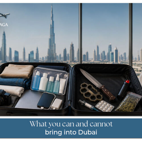 Traveller checking allowed and prohibited items before entering Dubai through airport customs