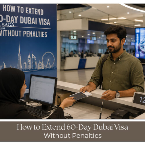 Traveller extending a Dubai visa online with passport and visa documents