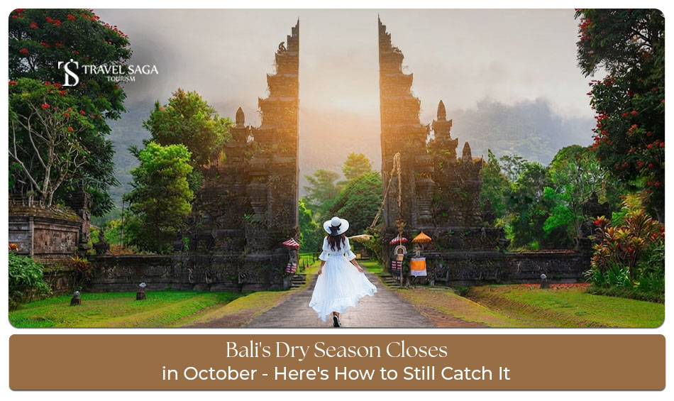 Tourists enjoying Bali's sunny beaches and tropical scenery during the dry season.