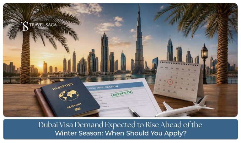 Traveler holding a passport while waiting for Dubai visa approval during the busy winter travel season.