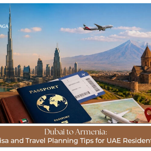 Armenia visa for UAE residents with travel documents and passport.