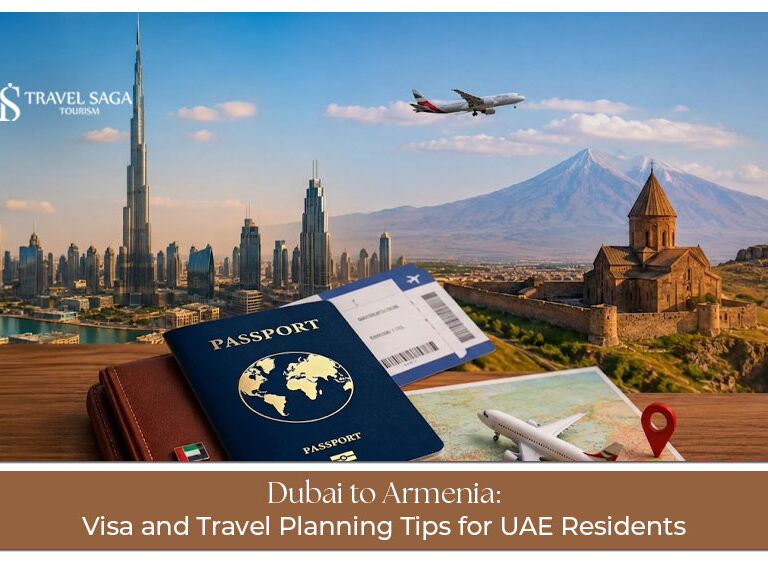 Armenia visa for UAE residents with travel documents and passport.