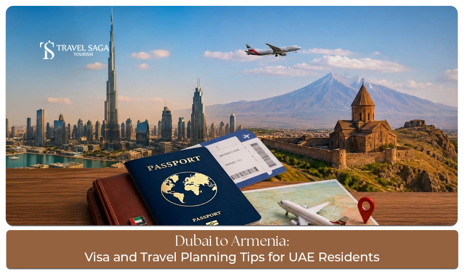 Armenia visa for UAE residents with travel documents and passport.
