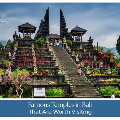 Famous temples in Bali with traditional architecture.