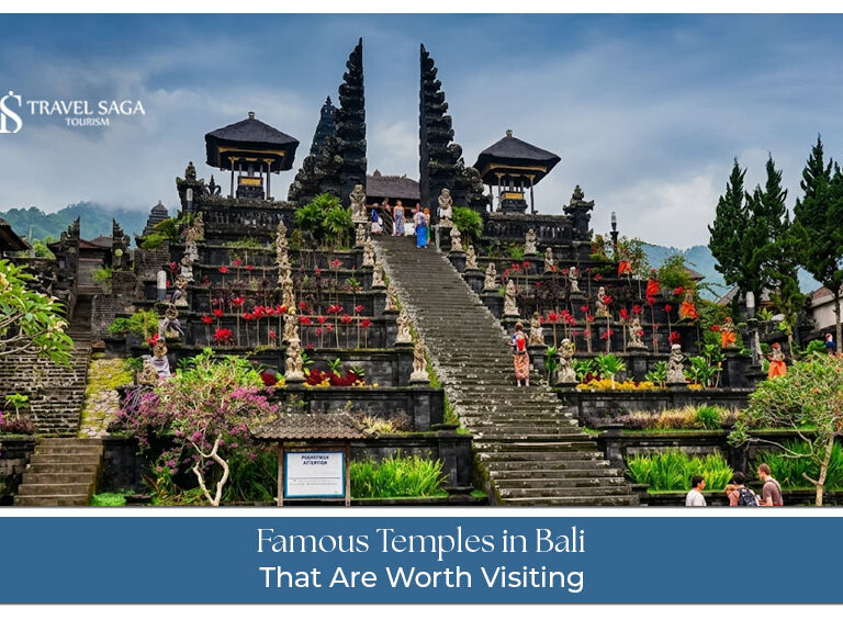 Famous temples in Bali with traditional architecture.