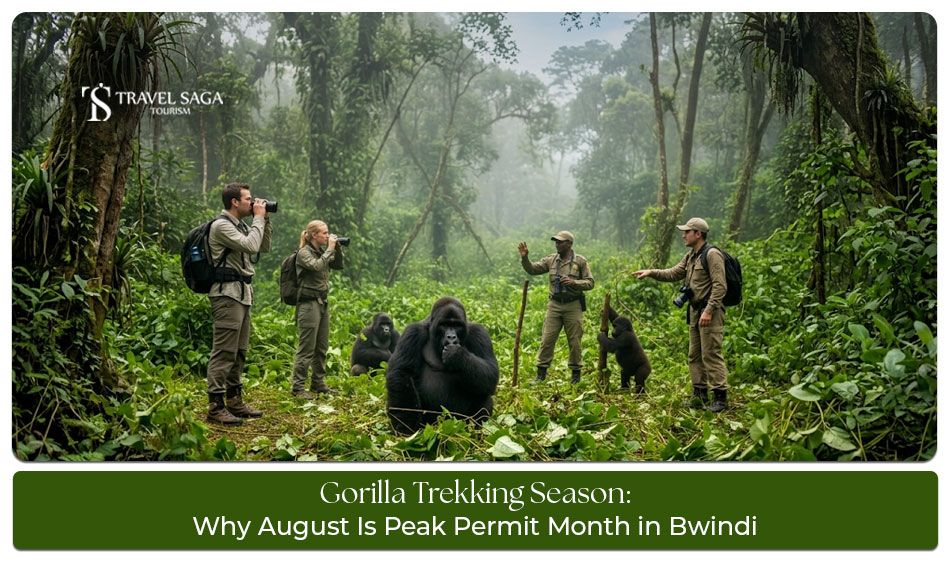 Why August is the peak permit month for gorilla trekking in Bwindi due to ideal weather and demand.