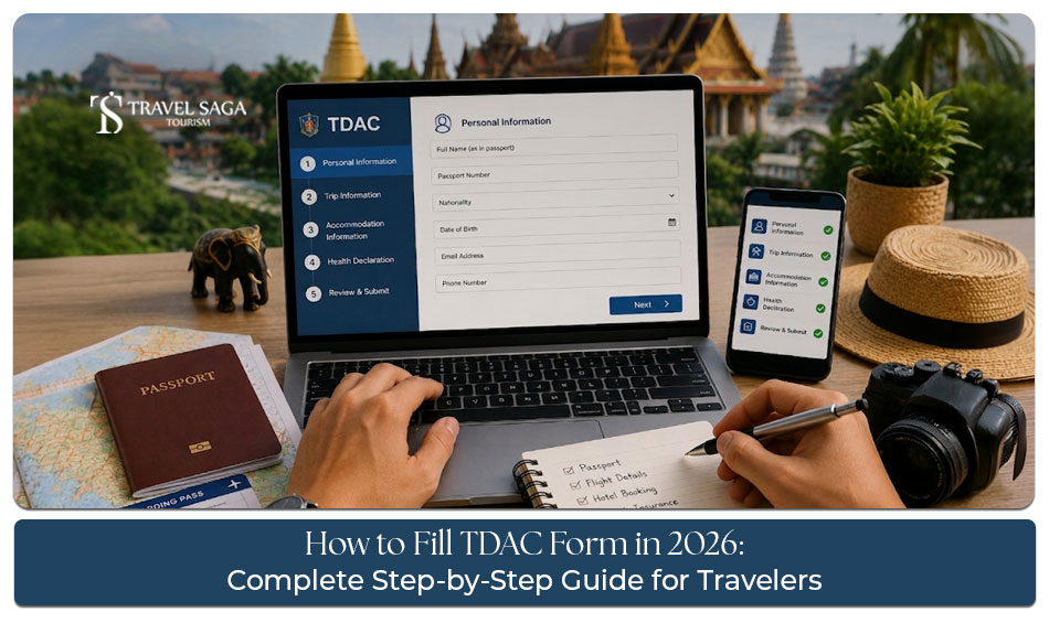 Traveller completing the Thailand Digital Arrival Card (TDAC) form online before travelling to Thailand in 2026.