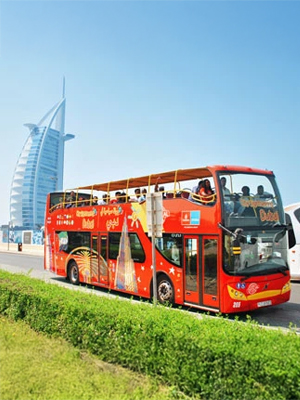 Big Bus open top tour exploring Dubai's landmarks