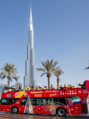 Hop on hop off bus tour covering Dubai's top attractions