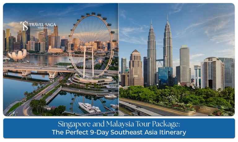 Tourists exploring iconic attractions in Singapore and Malaysia during a 9-day Southeast Asia tour package.