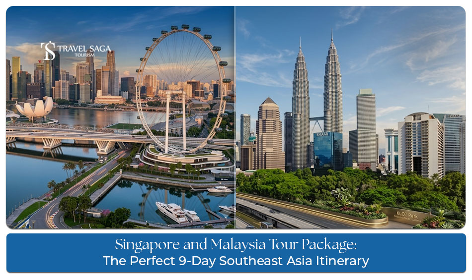 Tourists exploring iconic attractions in Singapore and Malaysia during a 9-day Southeast Asia tour package.
