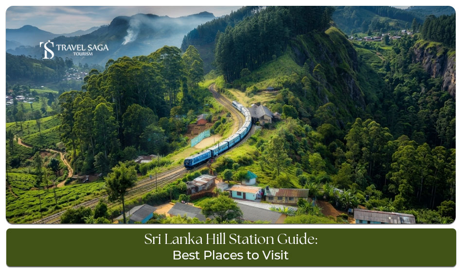Scenic Sri Lanka hill station surrounded by lush green mountains.