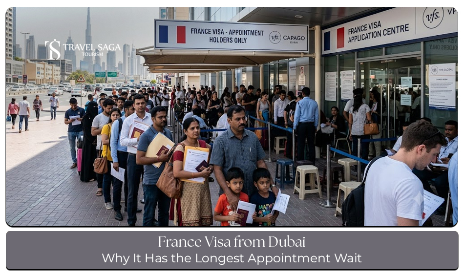 France visa applicants waiting for appointments in Dubai.
