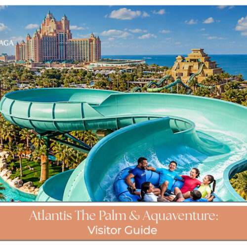 Aerial view of Atlantis The Palm with Aquaventure Waterpark along Dubai’s Palm Jumeirah.