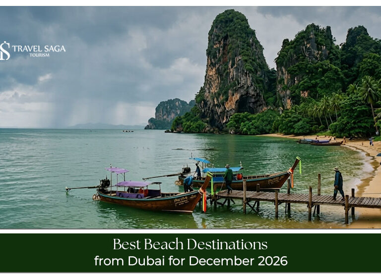 A scenic tropical beach offering a relaxing getaway from Dubai in December.