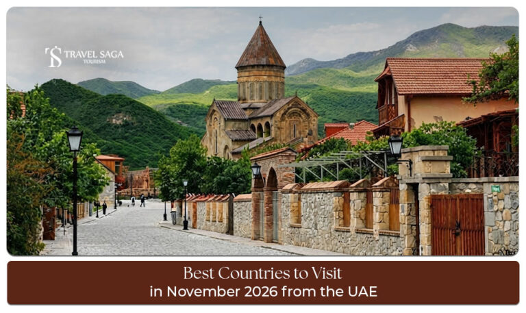 Travellers exploring scenic international destinations during a November holiday from the UAE.