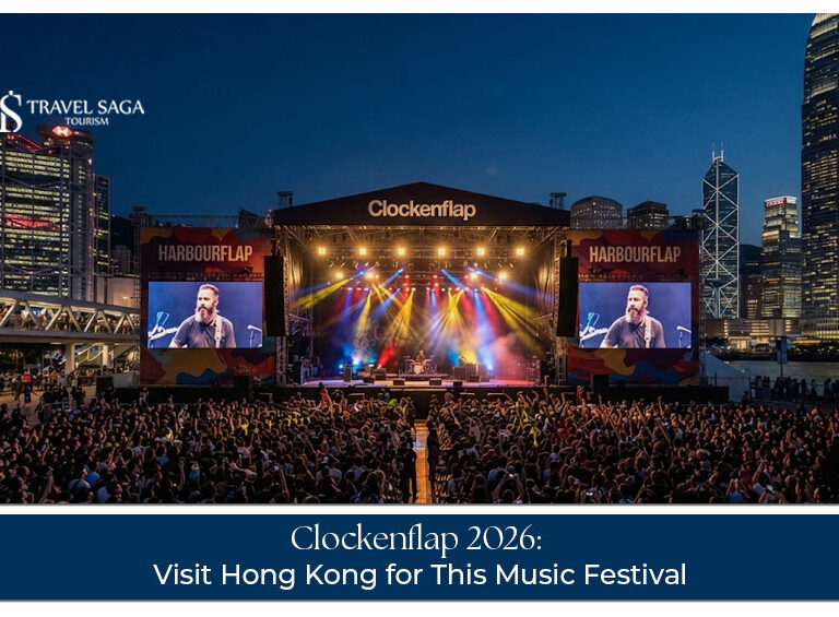 Crowds enjoying live music and festival activities at Clockenflap in Hong Kong.