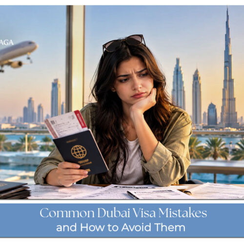 Traveller reviewing important documents while avoiding common mistakes during a Dubai visa application.