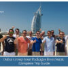 A group of travellers enjoying a Dubai holiday with iconic city landmarks in the background.