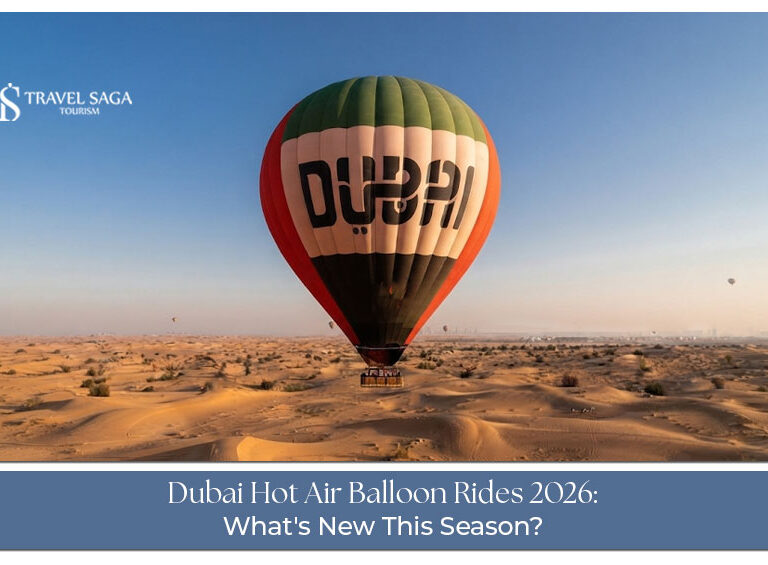 Dubai hot air balloon rides 2026 over the desert at sunrise.