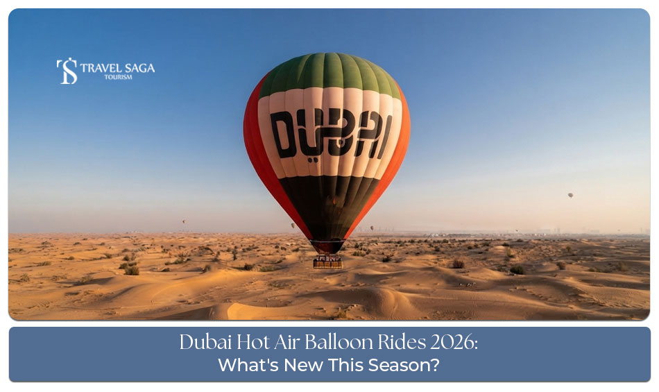 Dubai hot air balloon rides 2026 over the desert at sunrise.
