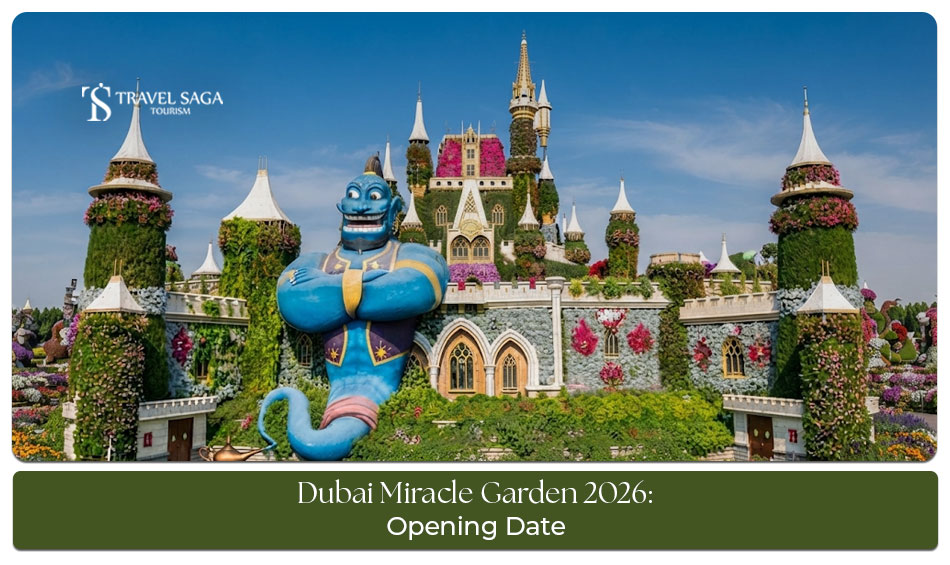 Visitors exploring vibrant floral displays and themed gardens at Dubai Miracle Garden.