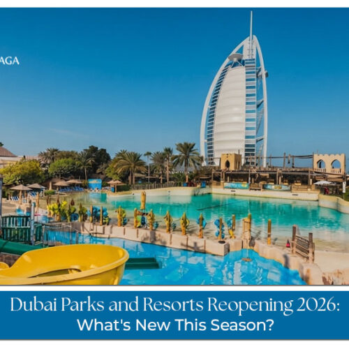 Visitors enjoying rides and family attractions at Dubai Parks and Resorts ahead of the 2026 reopening.