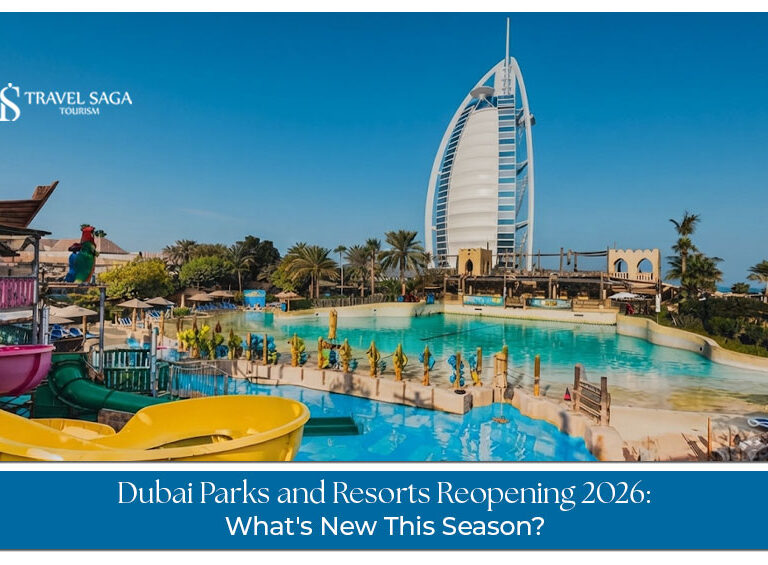 Visitors enjoying rides and family attractions at Dubai Parks and Resorts ahead of the 2026 reopening.