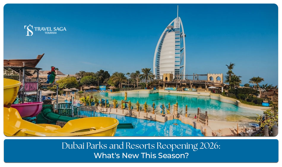 Visitors enjoying rides and family attractions at Dubai Parks and Resorts ahead of the 2026 reopening.