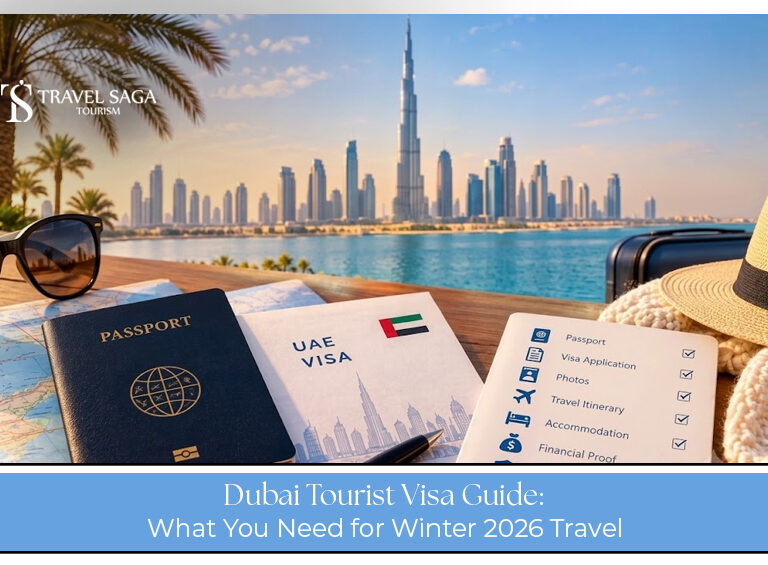 Travellers preparing documents and planning their Dubai holiday visa application.