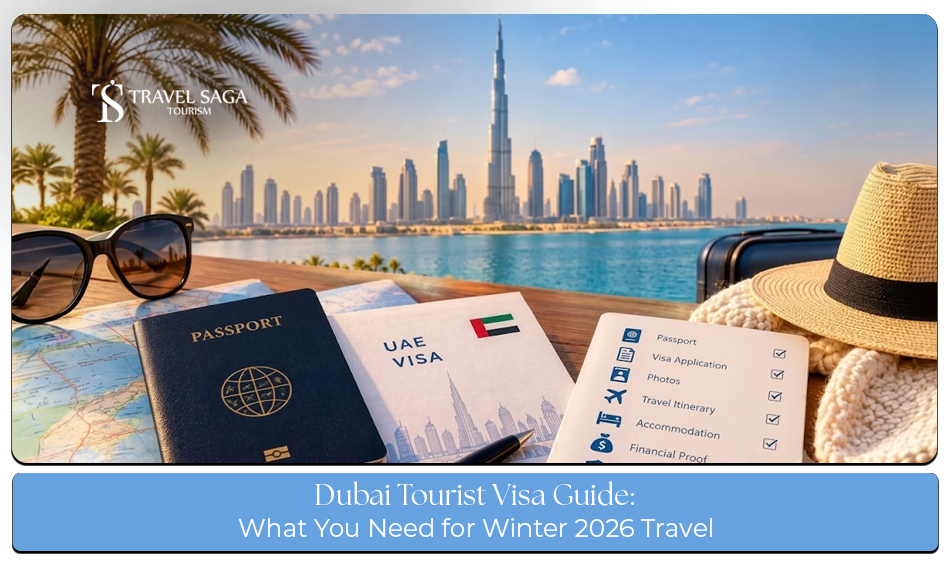 Travellers preparing documents and planning their Dubai holiday visa application.