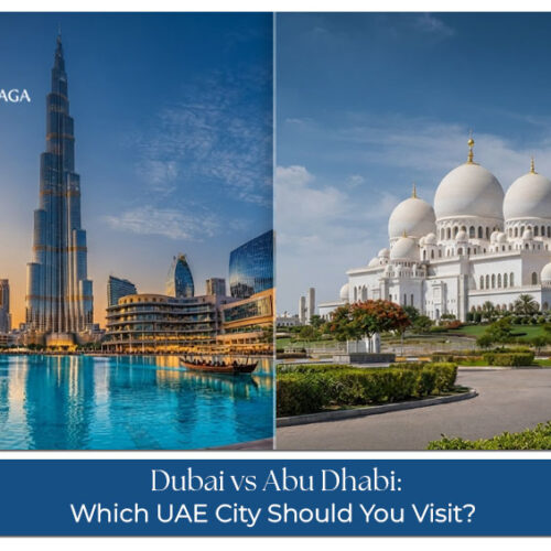 A visual comparison of Dubai and Abu Dhabi showcasing their iconic skylines and famous attractions.