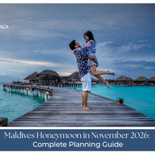 Couple enjoying a romantic Maldives getaway with turquoise waters and tropical island views.