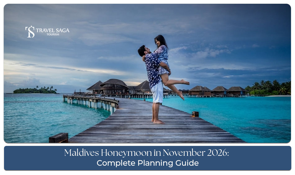 Couple enjoying a romantic Maldives getaway with turquoise waters and tropical island views.