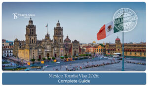 A traveler reviewing passport, visa documents, and requirements for visiting Mexico.