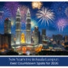 Crowds gathering around Kuala Lumpur landmarks for a vibrant New Year’s Eve celebration.