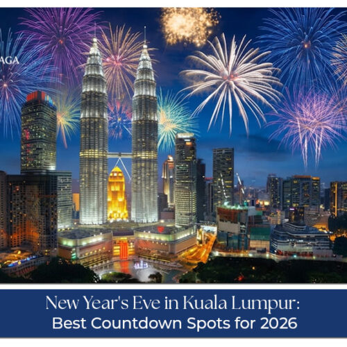 Crowds gathering around Kuala Lumpur landmarks for a vibrant New Year’s Eve celebration.