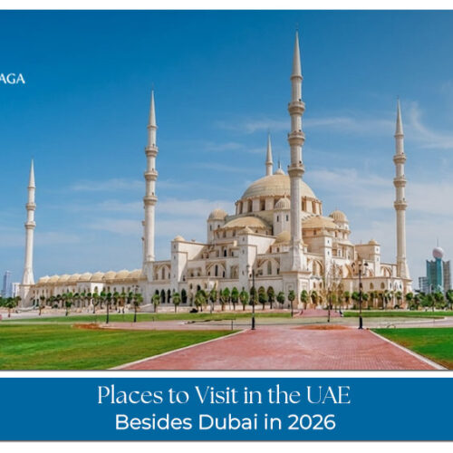 Scenic UAE destinations beyond Dubai featuring cultural landmarks, beaches, and desert landscapes.