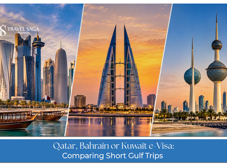 Comparison of e-visa requirements and travel options for Qatar, Bahrain, and Kuwait.