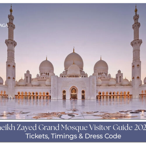 Visitors admiring the grand white domes and intricate architecture of Sheikh Zayed Grand Mosque.