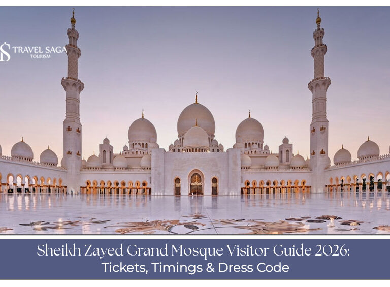 Visitors admiring the grand white domes and intricate architecture of Sheikh Zayed Grand Mosque.
