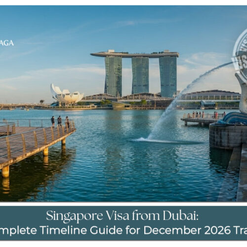 Traveller preparing documents for a Singapore visa application from Dubai in December 2026.