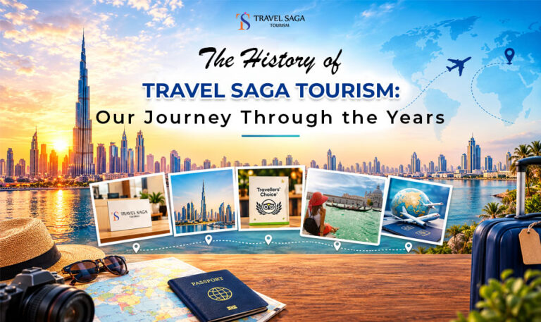 A visual timeline showcasing the growth and journey of Travel Saga Tourism since its establishment.