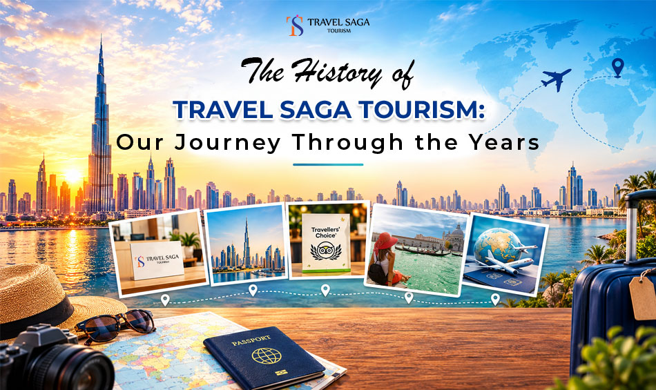 A visual timeline showcasing the growth and journey of Travel Saga Tourism since its establishment.