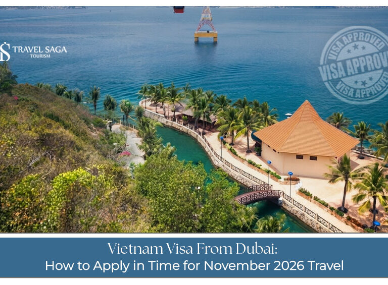 Traveller preparing documents for a Vietnam visa application from Dubai.