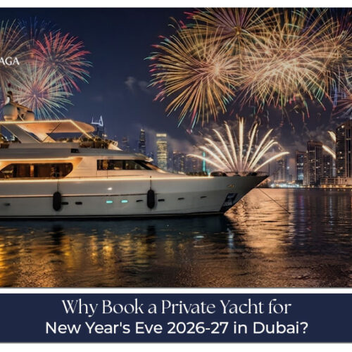 Private yacht decorated for a festive New Year’s Eve celebration in Dubai.