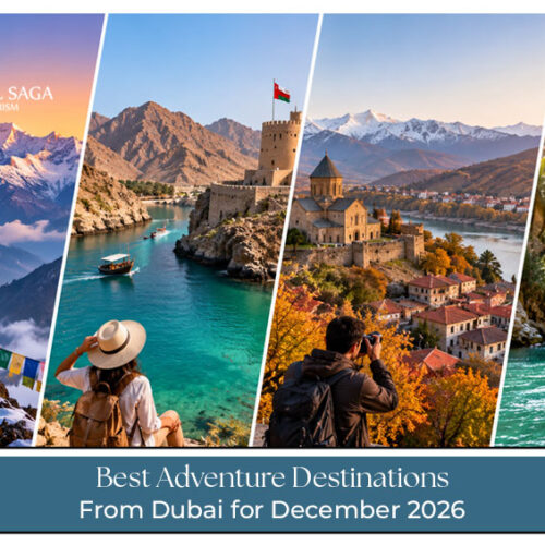 Travellers enjoying an adventurous outdoor experience at a scenic destination near Dubai in December.