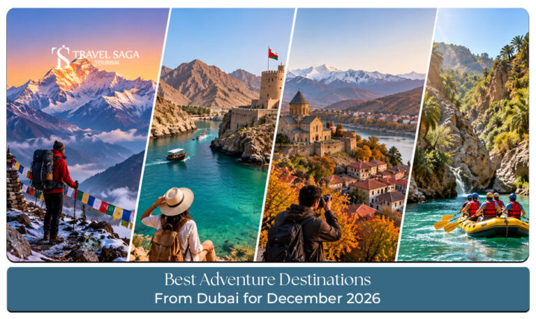 Travellers enjoying an adventurous outdoor experience at a scenic destination near Dubai in December.
