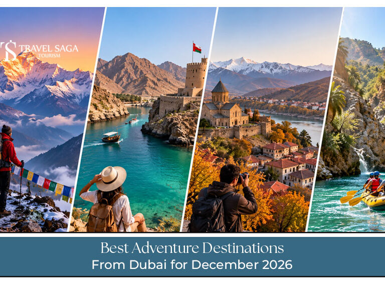 Travellers enjoying an adventurous outdoor experience at a scenic destination near Dubai in December.