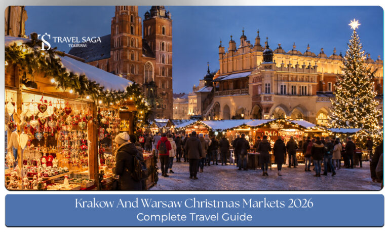 Krakow and Warsaw Christmas Markets 2026 with festive stalls and decorations.